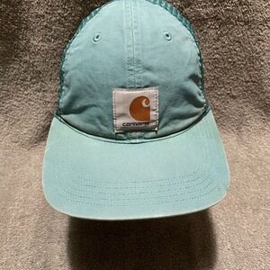 Carhartt Teal Blue Mesh Trucker Hat Snapback Logo Patch Adjustable Workwear Cap